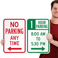 Custom No Parking Anytime Sign, Left Arrow