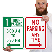 Custom No Parking Anytime Sign, Right Arrow